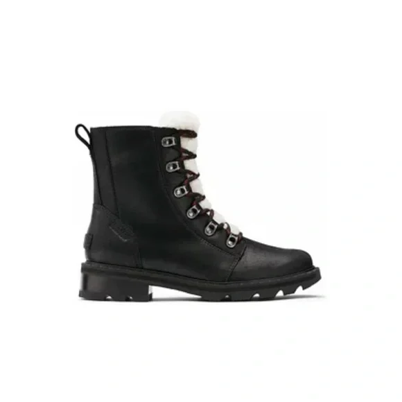 6.5 Sorel Women's Lennox Lace Cozy Boot Waterproof Leather Black - Picture 2 of 10